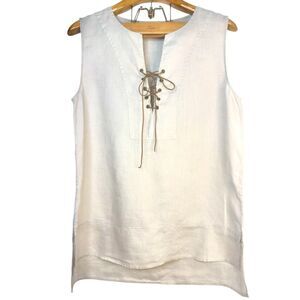 Artisan New York Boho Lace Up 100% Linen Sleeveless Blouse Size: L